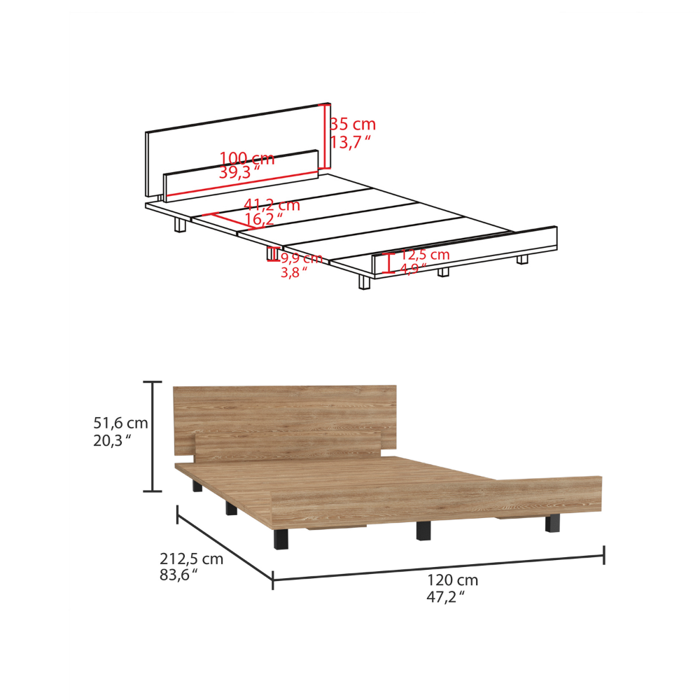 Twin Bed Base Cervants, Frame, Pine Finish-6