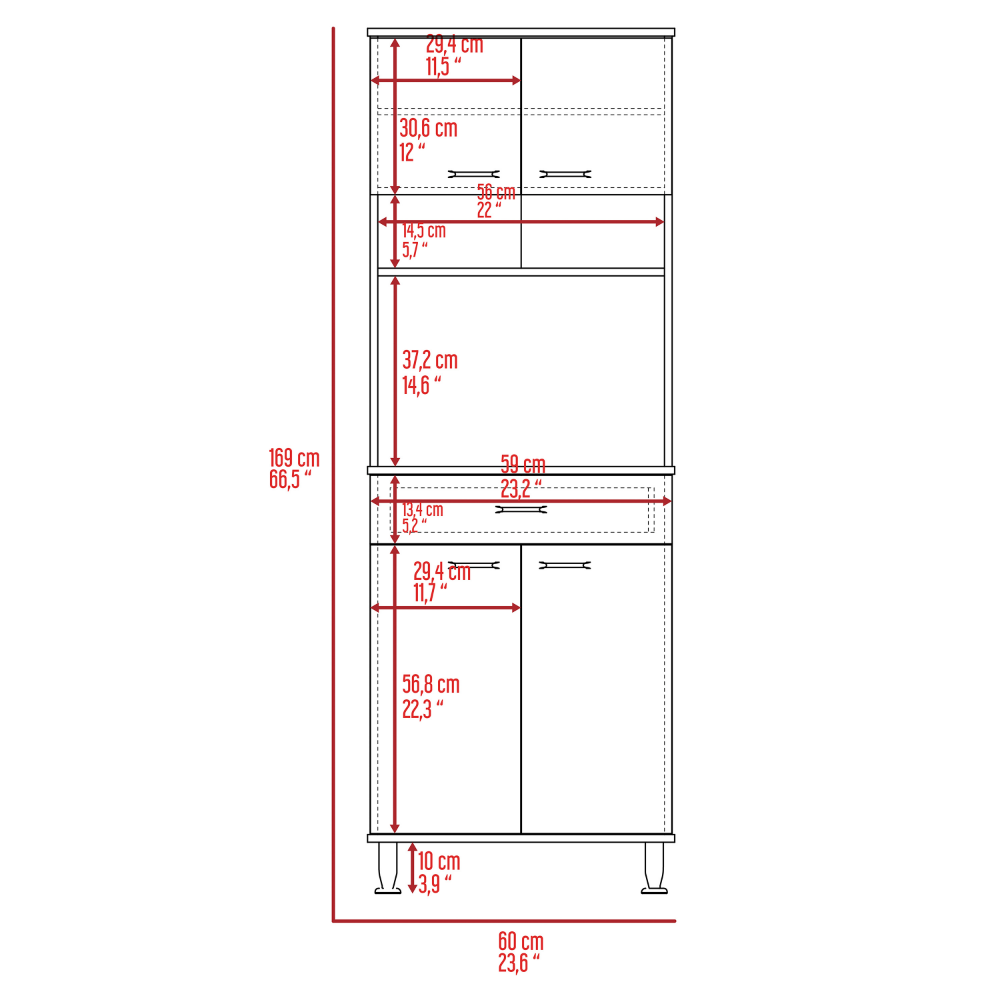 Pantry Piacenza,Two Double Door Cabinet, Light Oak Finish-8