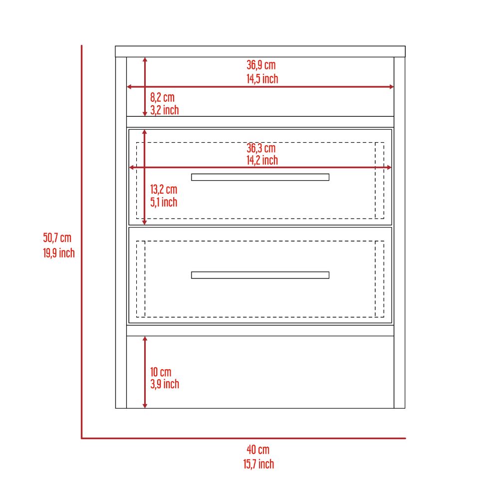 Nightstand Cartiz, Two Drawers, White Finish-6