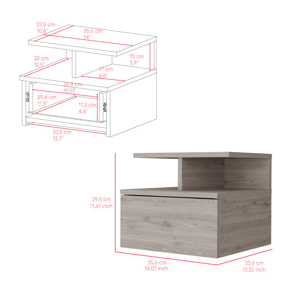 Floating Nightstand Flopini, One Drawer, Light Gray Finish-6