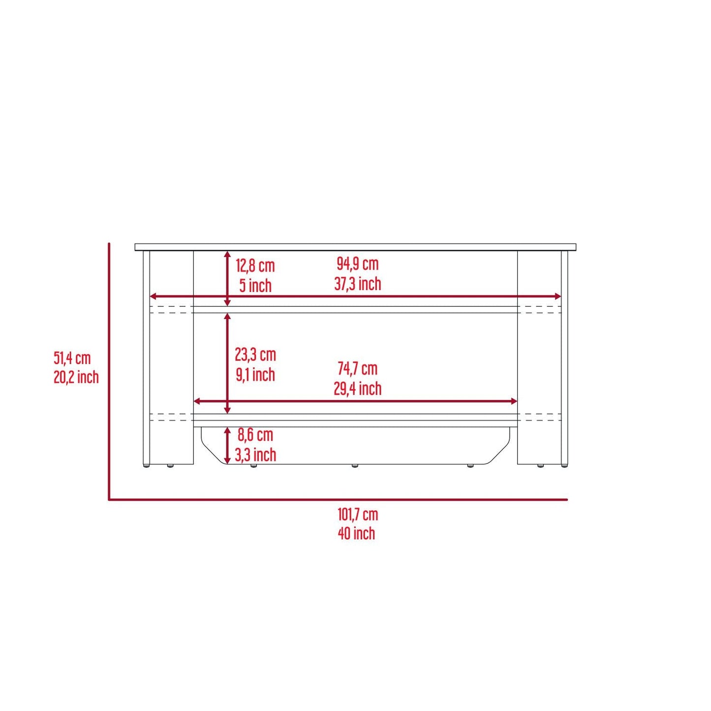 Storage Table Polgon, Extendable Table Shelf, Lower Shelf, Dark Brown Finish-8