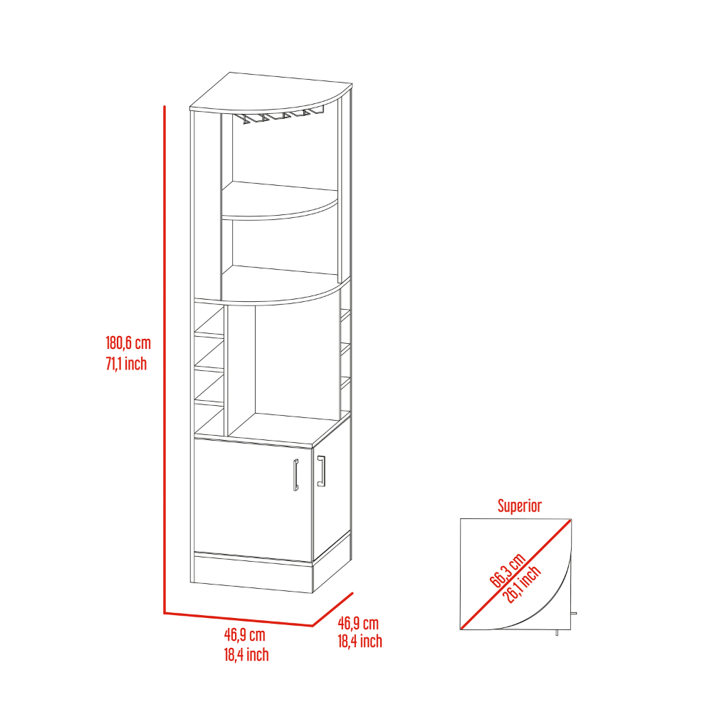 Corner Bar Cabinet Papprika, 8 Wine Cubbies, Double Door, Aged Oak Finish-7