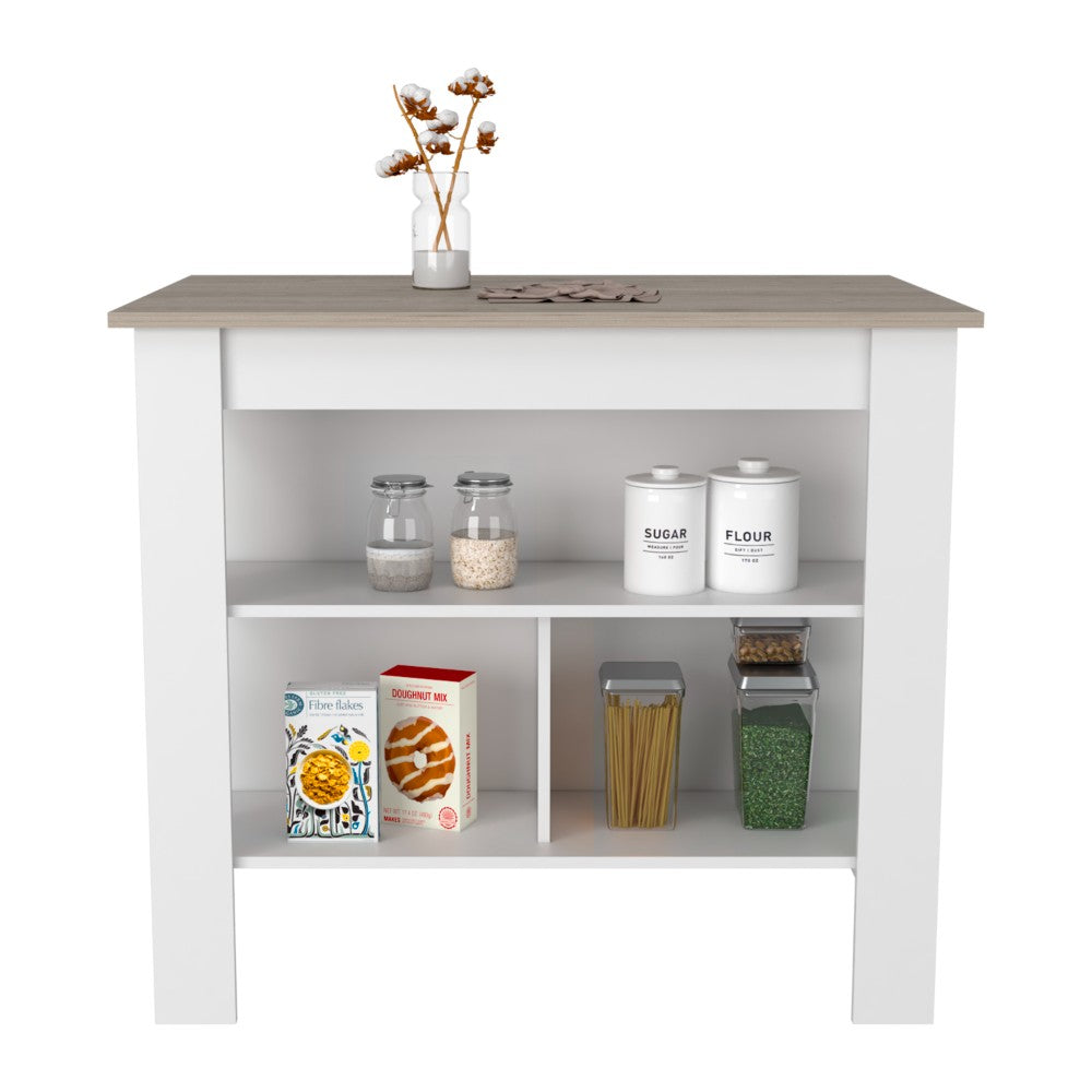Kitchen Island Antibacterial Dozza, Three Shelves, Light Gray / White Finish-5