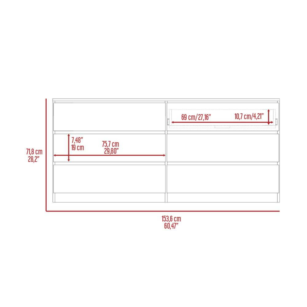 6 Drawer Double Dresser Tronx, Superior Top, Light Gray Finish-8
