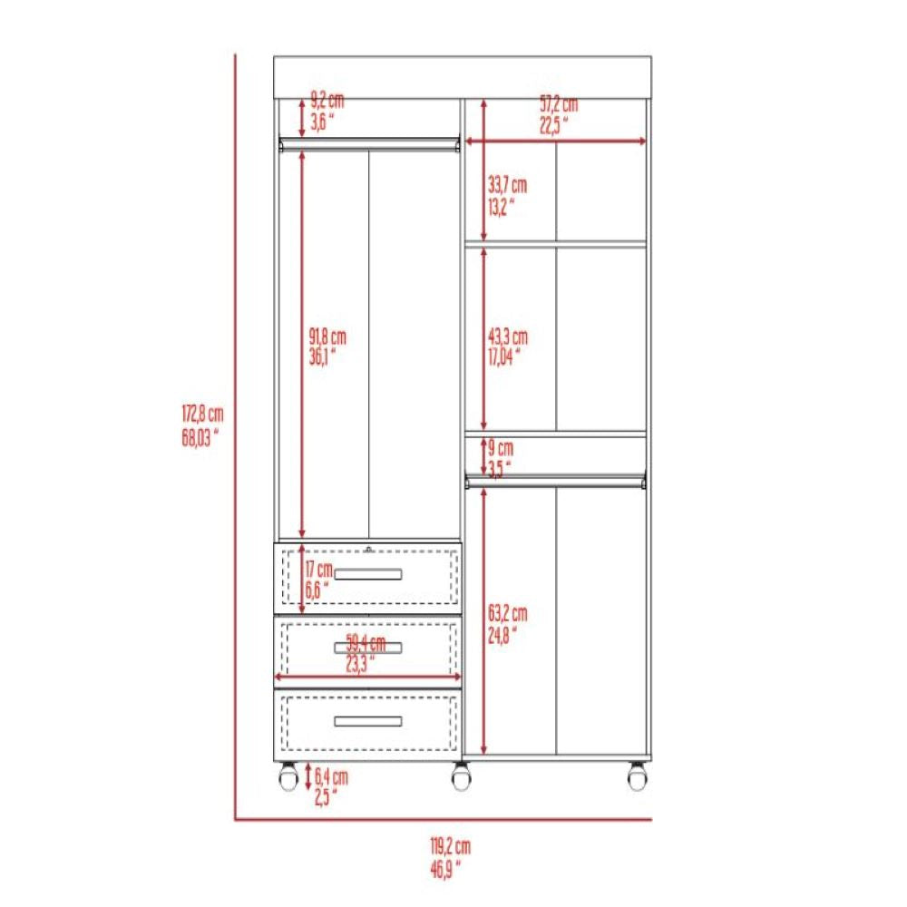 Mobile Armoire Velvet, Rods, Double Door Cabinet, Three Drawers, Black Wengue Finish-8