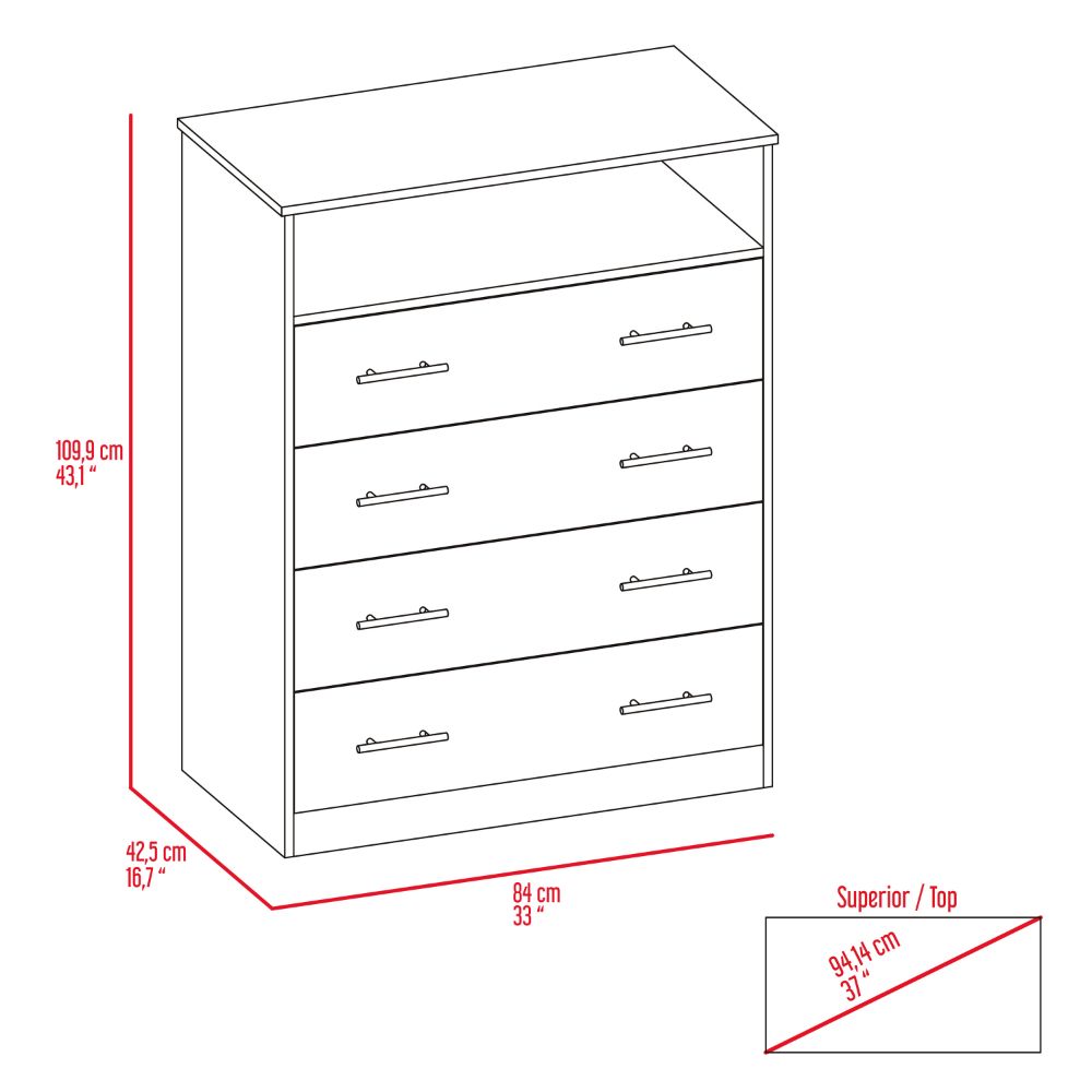 Four Drawer Dresser Wuju, One Shelf, Black Wengue Finish-8