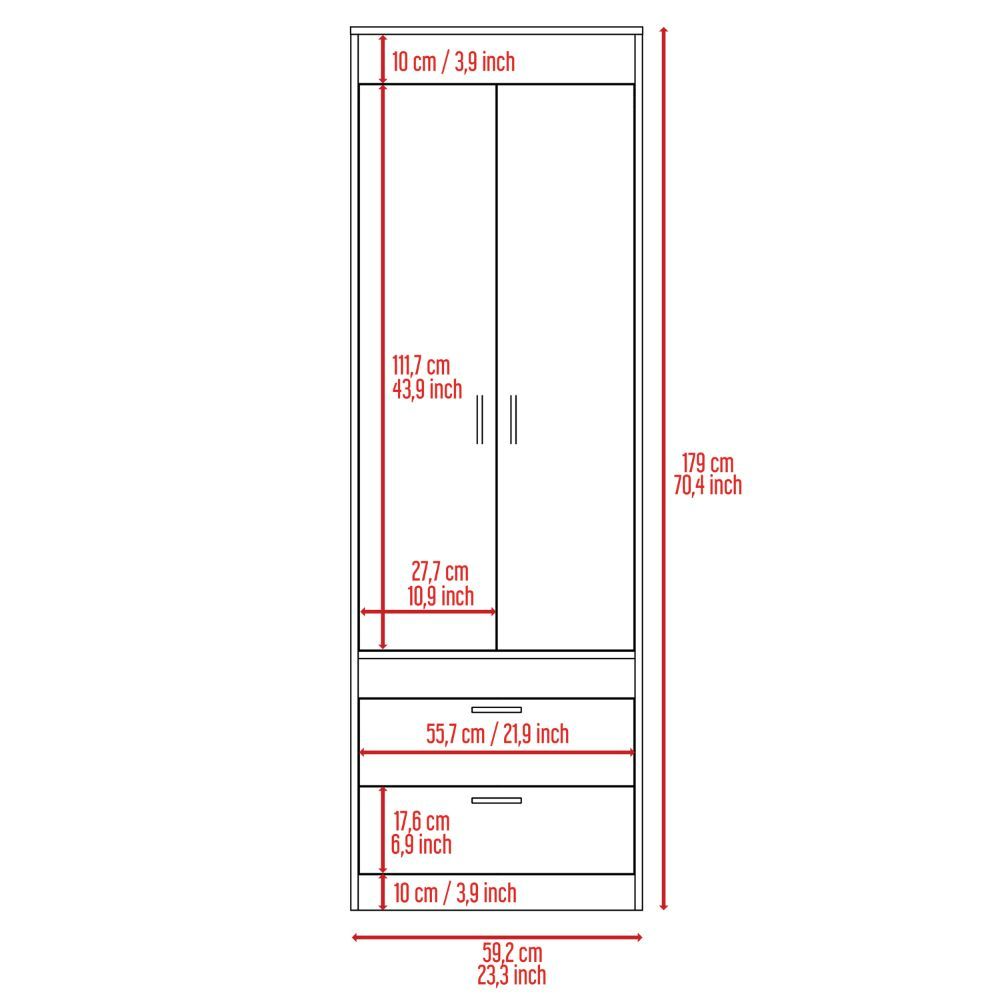 Armoire Tarento,Two Drawers, Smokey Oak / White Finish-8