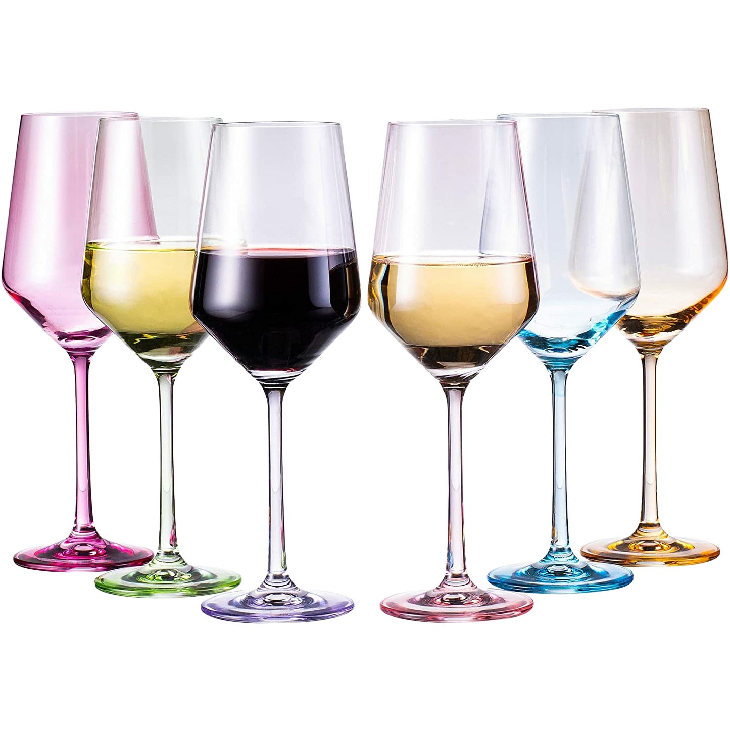 Colored Crystal Wine Glass Set of 6, Large Stemmed 12 oz Glasses, Great for all Occasions & Special Celebrations Unique Italian Style Tall Drinkware for Red & White Wine, Water Dinner, Color Glassware-8