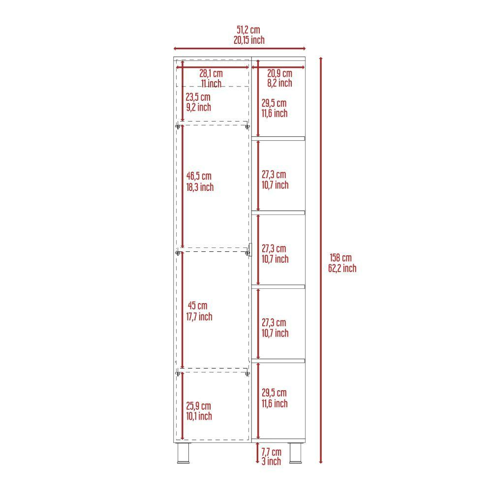 Mirror Linen Cabinet Reno,Four Interior Shelves, Black Wengue Finish-8
