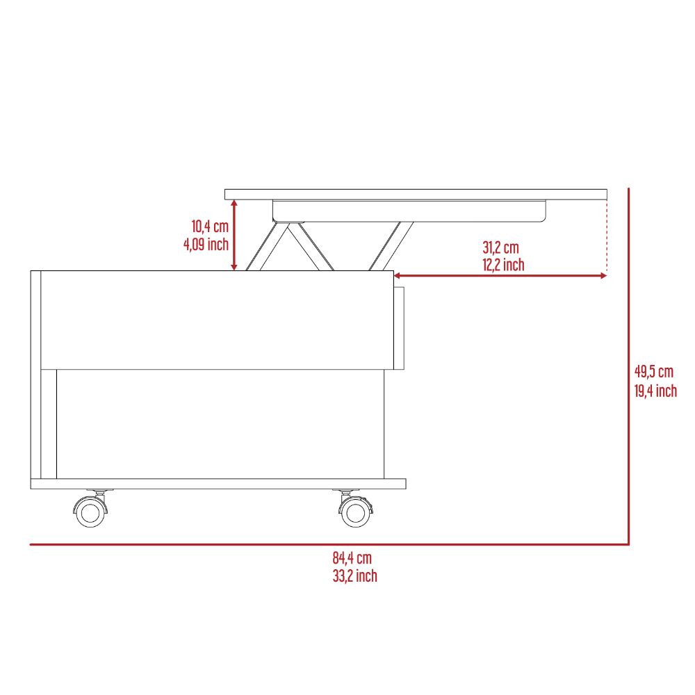 Lift Top Coffee Table Mercuri, Casters, White / Light Oak Finish-7