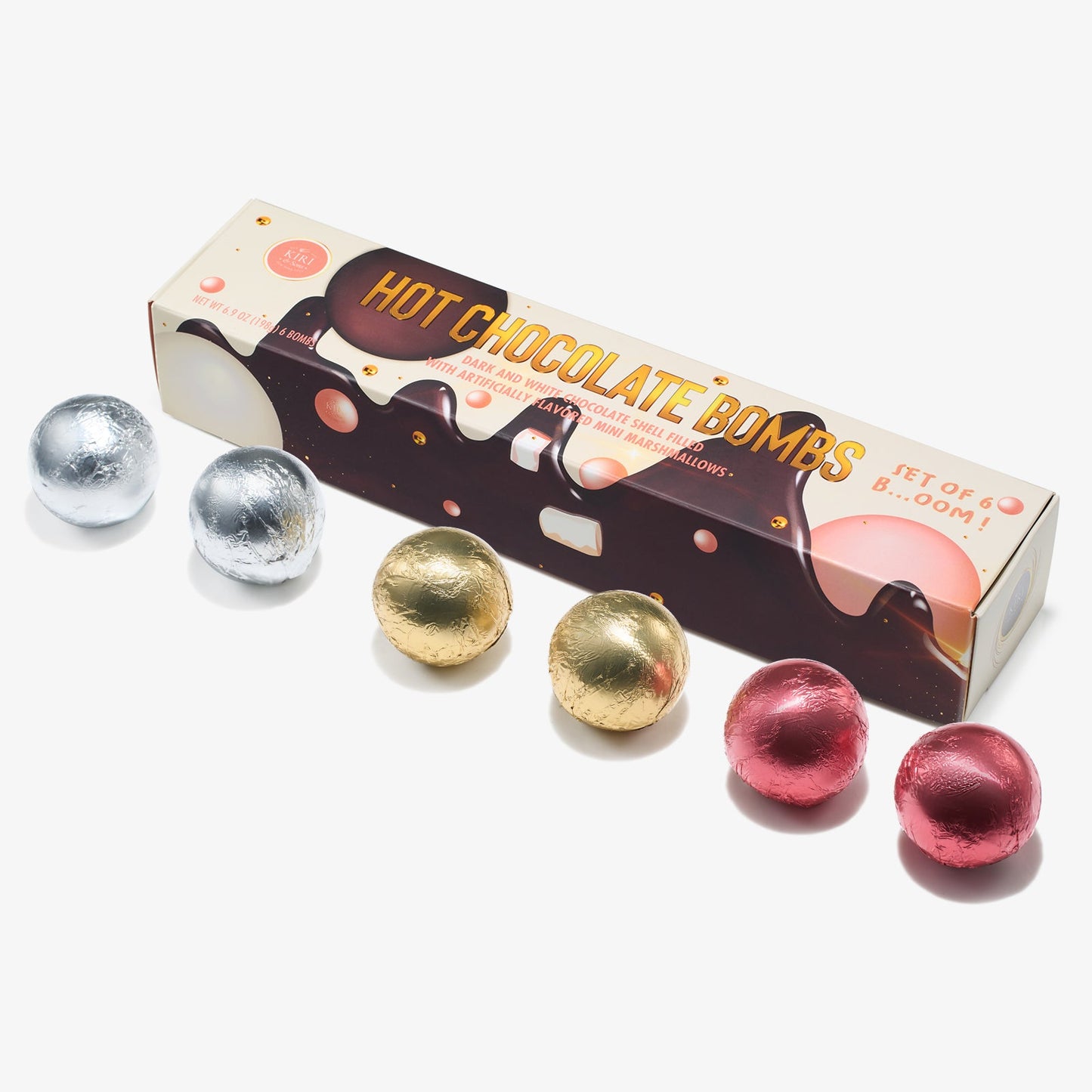 Hot Chocolate Bombs - Set of 6-3 Flavors of White, Fudge Brownie, Strawberry Chocolates - Delicious Cocoa Bombs Filled with Marshmallows - Classic Bomb Gift Set, Melting Marshmallow Delicious Gifts-6