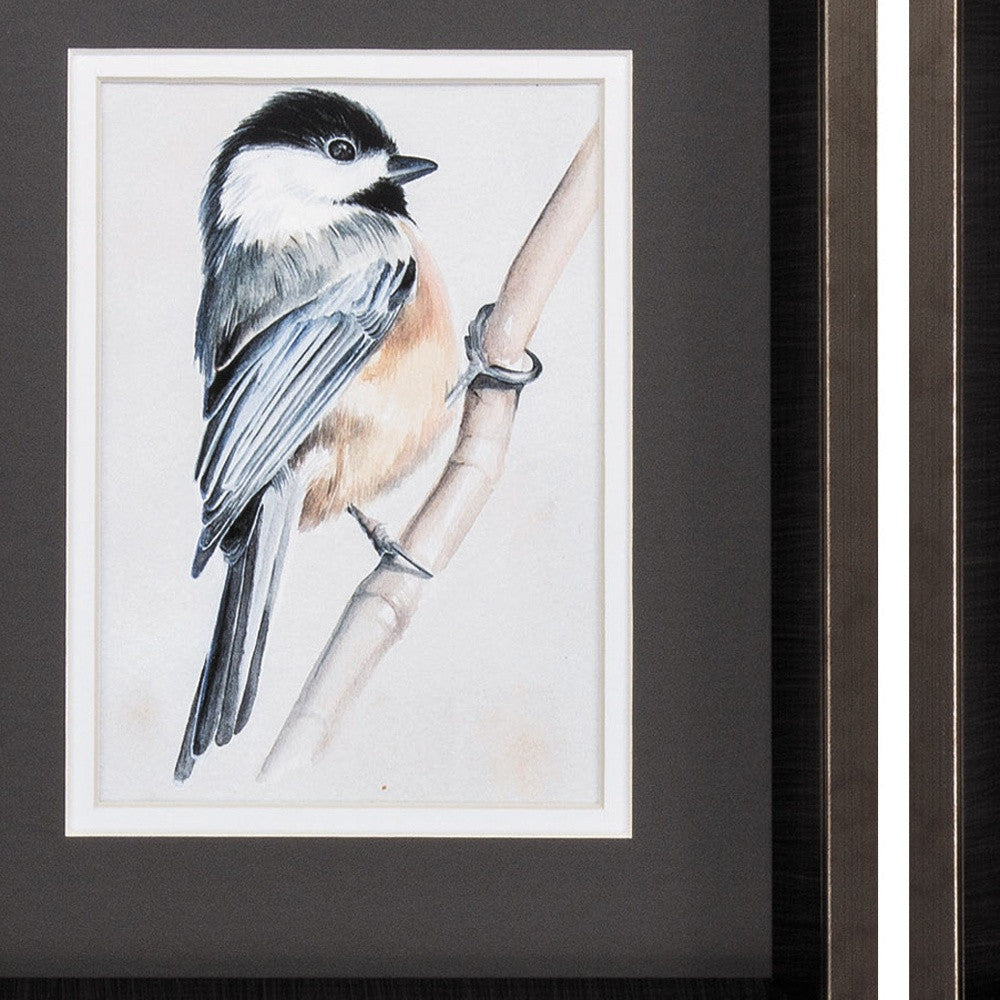10" X 12" Brushed Silver Frame Bird On Branch (Set Of 2)