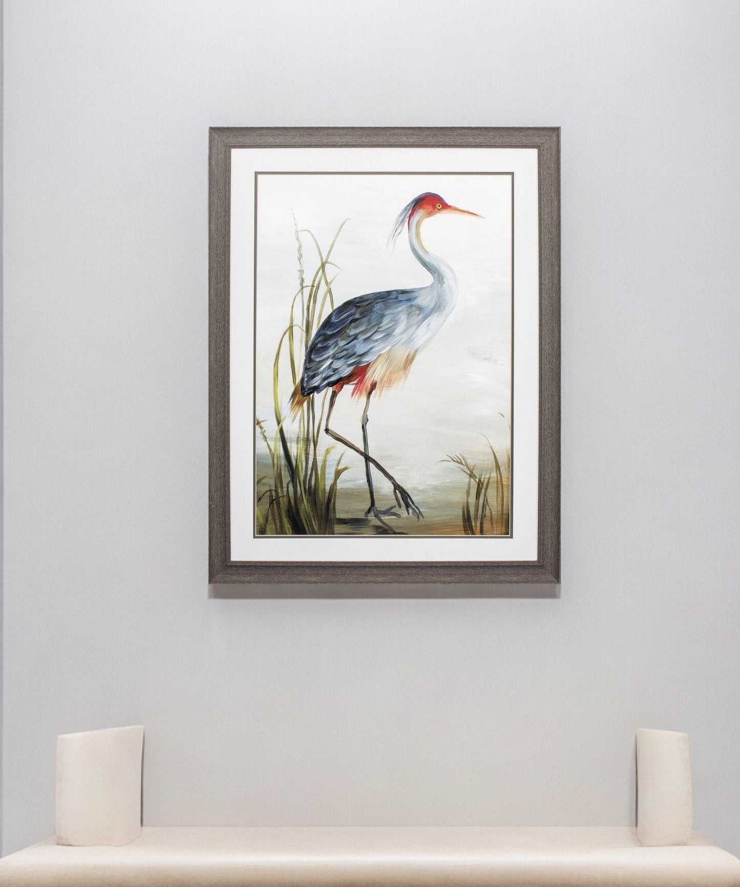 27" X 36" Distressed Wood Toned Frame Gray Heron