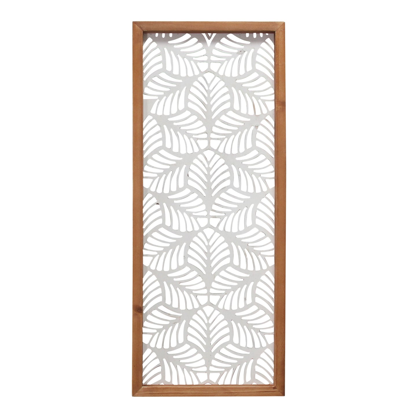 25" X 10" White and Natural Leaf Floral Wood and Metal Wall Decor