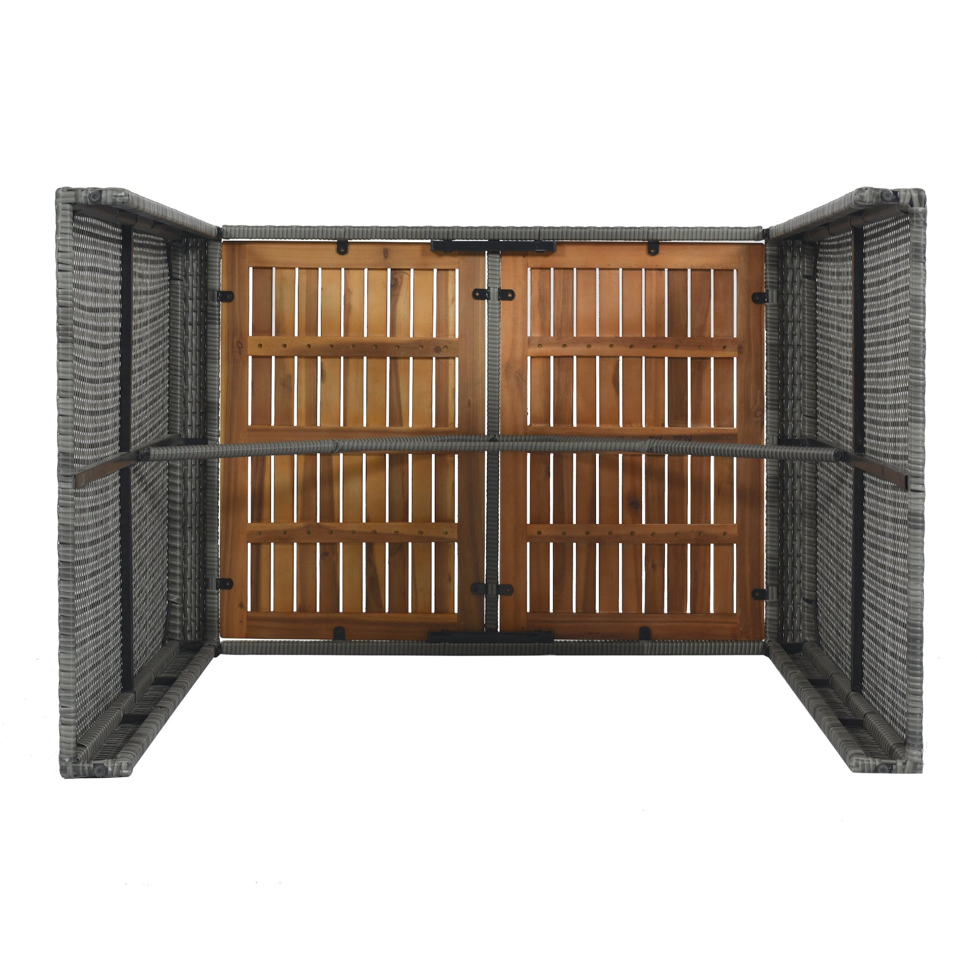 GO 5-pieces Outdoor Patio Wicker Bar Set, Bar Height Chairs With Non-Slip Feet And Fixed Rope, Removable Cushion, Acacia Wood Table Top, Brown Wood-14