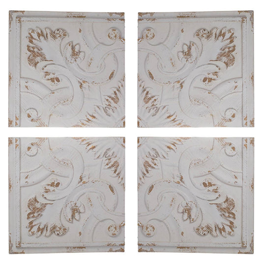 Set of 4 Whitewashed Arabesque Carved Wall Art