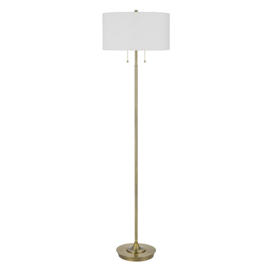64" Brass Two Light Traditional Shaped Floor Lamp With White Rectangular Shade