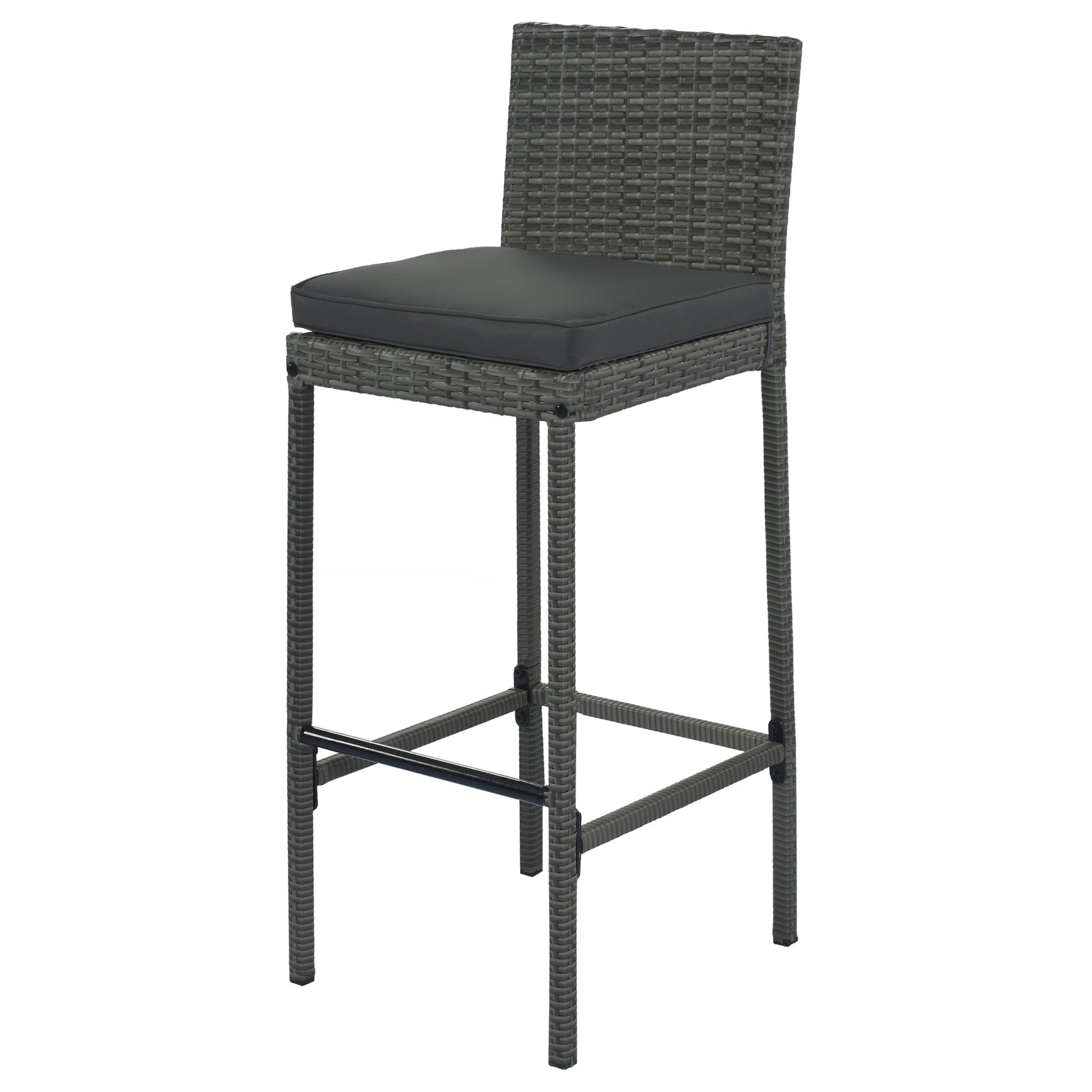 GO 5-pieces Outdoor Patio Wicker Bar Set, Bar Height Chairs With Non-Slip Feet And Fixed Rope, Removable Cushion, Acacia Wood Table Top, Brown Wood-12