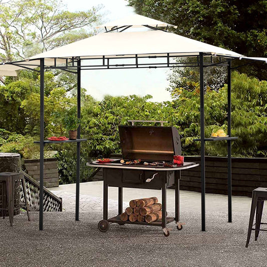 TOPMAX 12x4.3Ft Iron BBQ Grill Gazebo with Bar Counters (Beige)-0