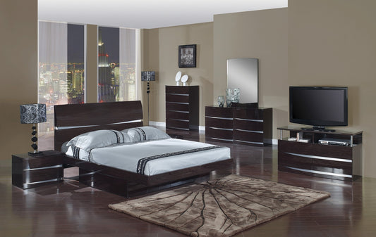 80" X 60"  X 42.5" 4pc Queen Modern Wenge High Gloss Bedroom Set-0