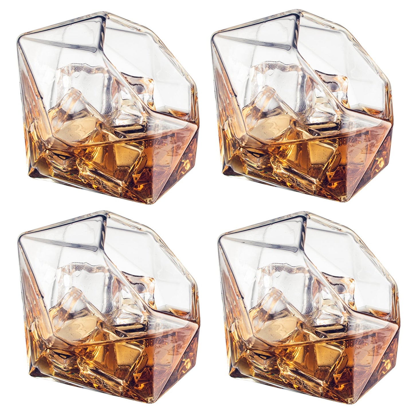 Set of 4 Diamond Whiskey & Wine Glasses 10oz - Wine, Whiskey, Water, Diamond Shaped, Diamonds Collection Sparkle Patented Wine Savant - Stands Alone, Or on Stand-2