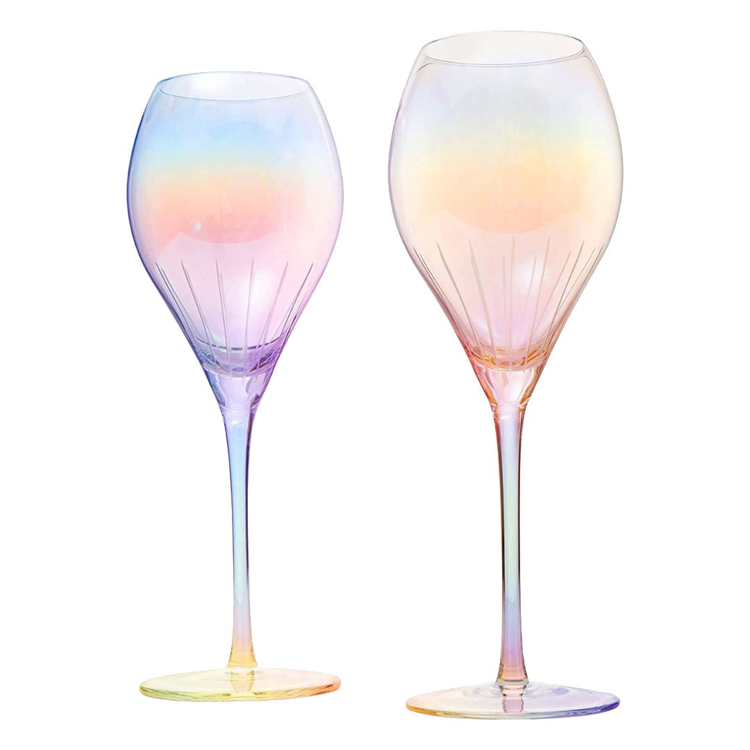 Parisian Performance Glassware French Paris Collection Crystal Pink Glasses, Red & White Wines - The Wine Savant - For Weddings Present Everyday Beautiful Gift Anniversary (Iridescent Wine 2 set)-0