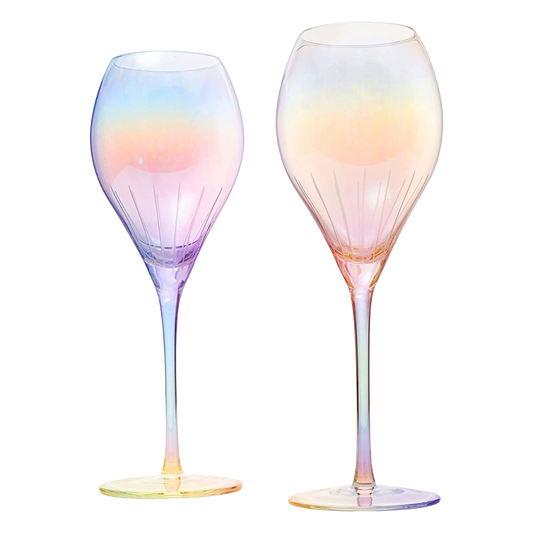 Parisian Performance Glassware French Paris Collection Crystal Pink Glasses, Red & White Wines - The Wine Savant - For Weddings Present Everyday Beautiful Gift Anniversary (Iridescent Wine 2 set)-0
