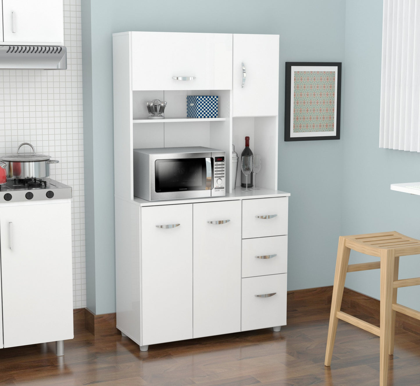 White Finish Wood Kitchen Storage Cabinet-2