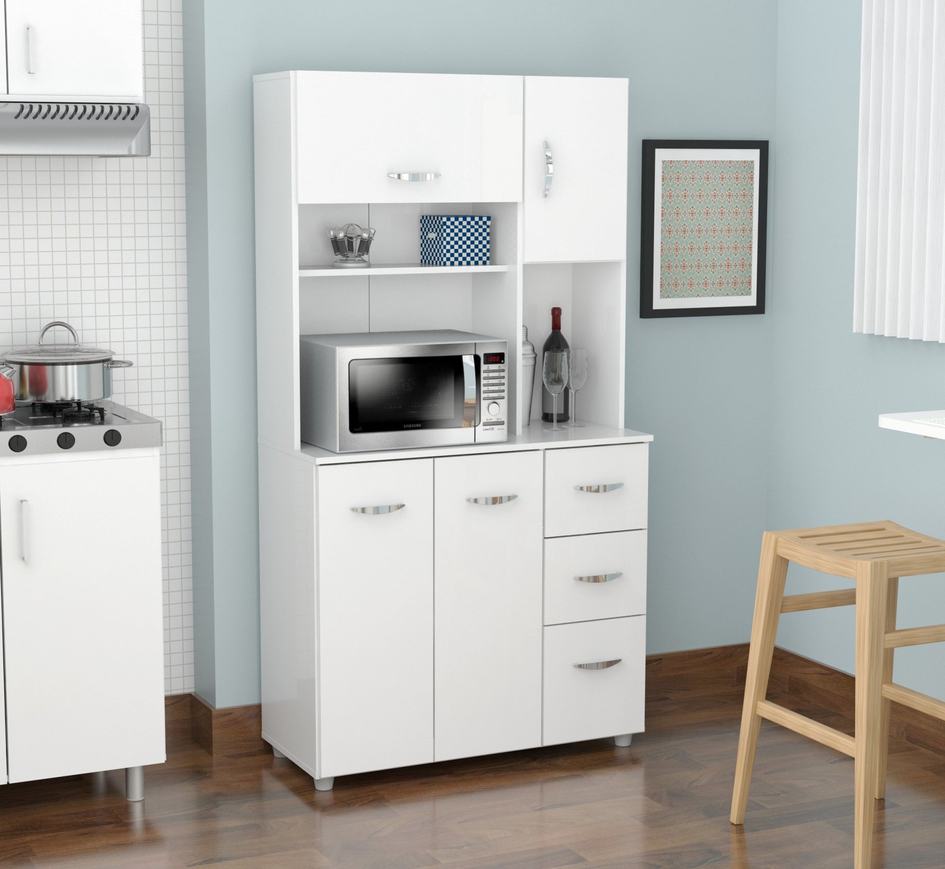 White Finish Wood Kitchen Storage Cabinet-2