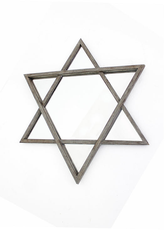 26 x 30 x 2 Silver Rustic Hexagram Wooden - Cosmetic Mirror-0