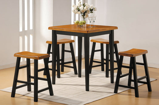 36" X 36" X 36" 5pc Oak  Black Rubber Wood Counter Height Set-0