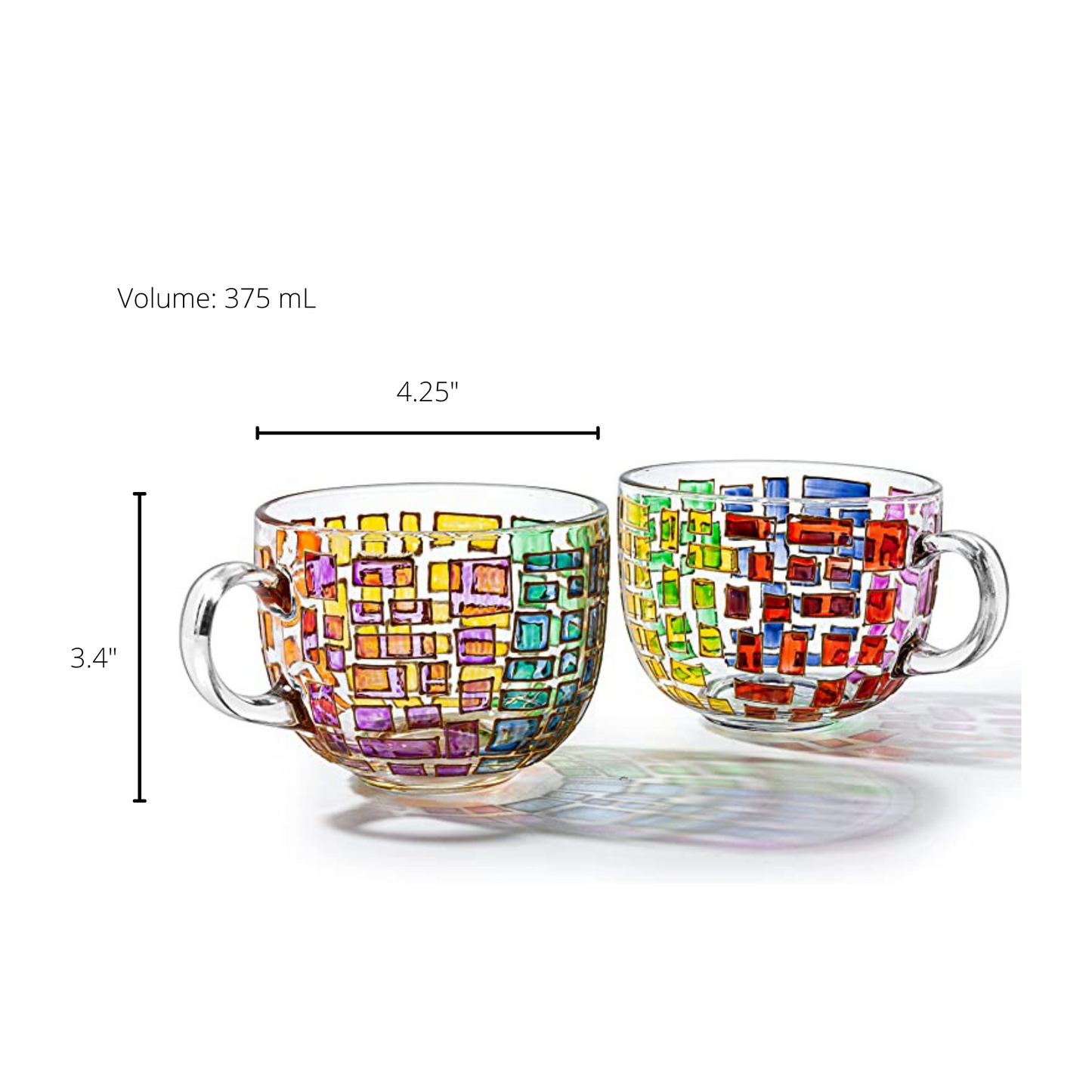 The Wine Savant Renaissance Stained Glass Windows Mugs, Artisanal Hand Painted Set of 2 - Gift Idea for Her, Him, Birthday, Mom, Housewarming - Art Deco Coffee and Tea Set 3.5" H X 4" W (Mugs)-6