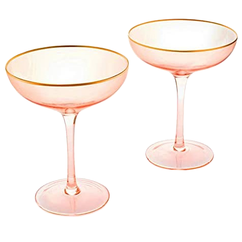 The Wine Savant Colored Blush Pink & Gilded Rim Coupe Glass, Large 9oz Cocktail & Champagne Glasses 2-Set Vibrant Color Short Gold Vintage Tumblers, No Stem Margarita, Glassware Gift Idea (Coupe)-0
