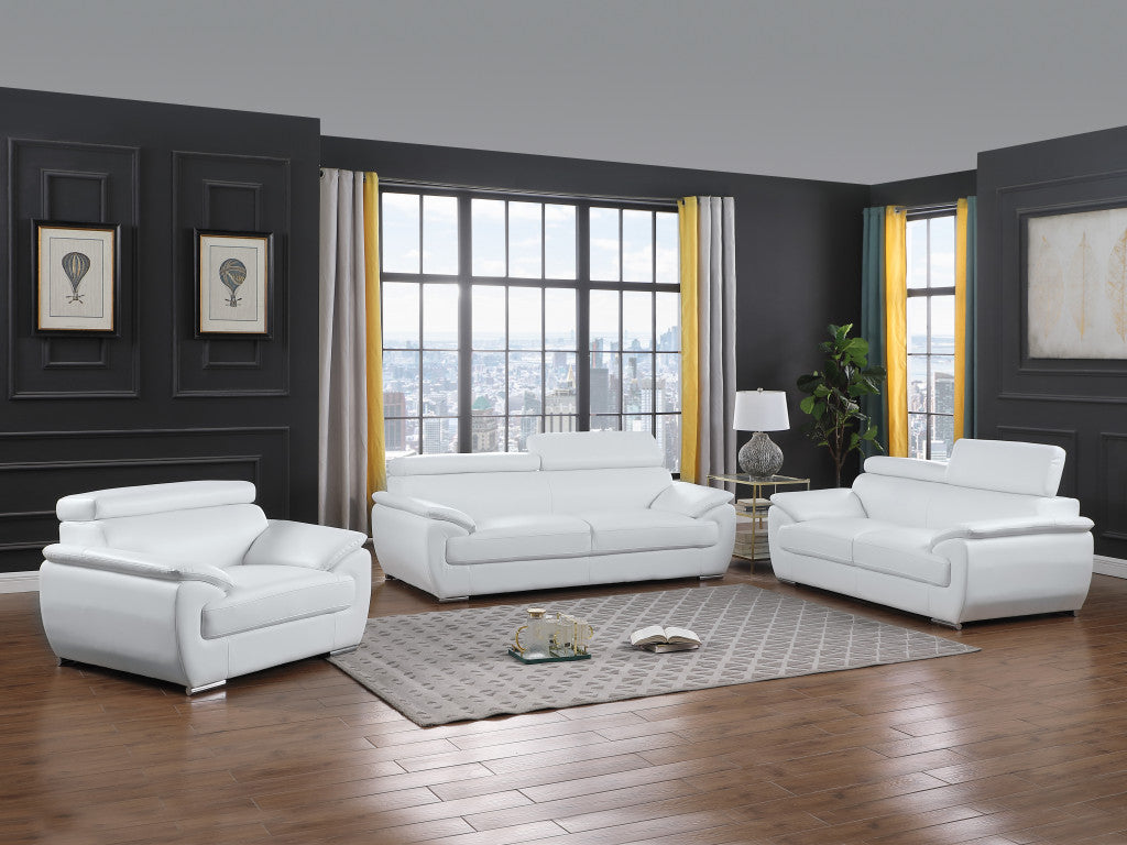 114" Captivating White Leather Sofa Set-1