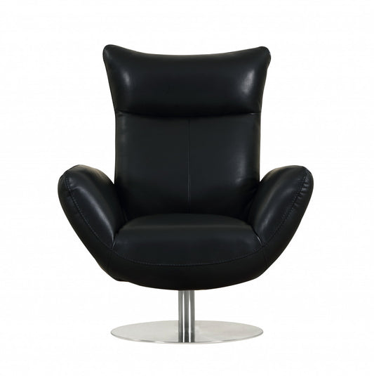 43" Black Contemporary Leather Lounge Chair-0