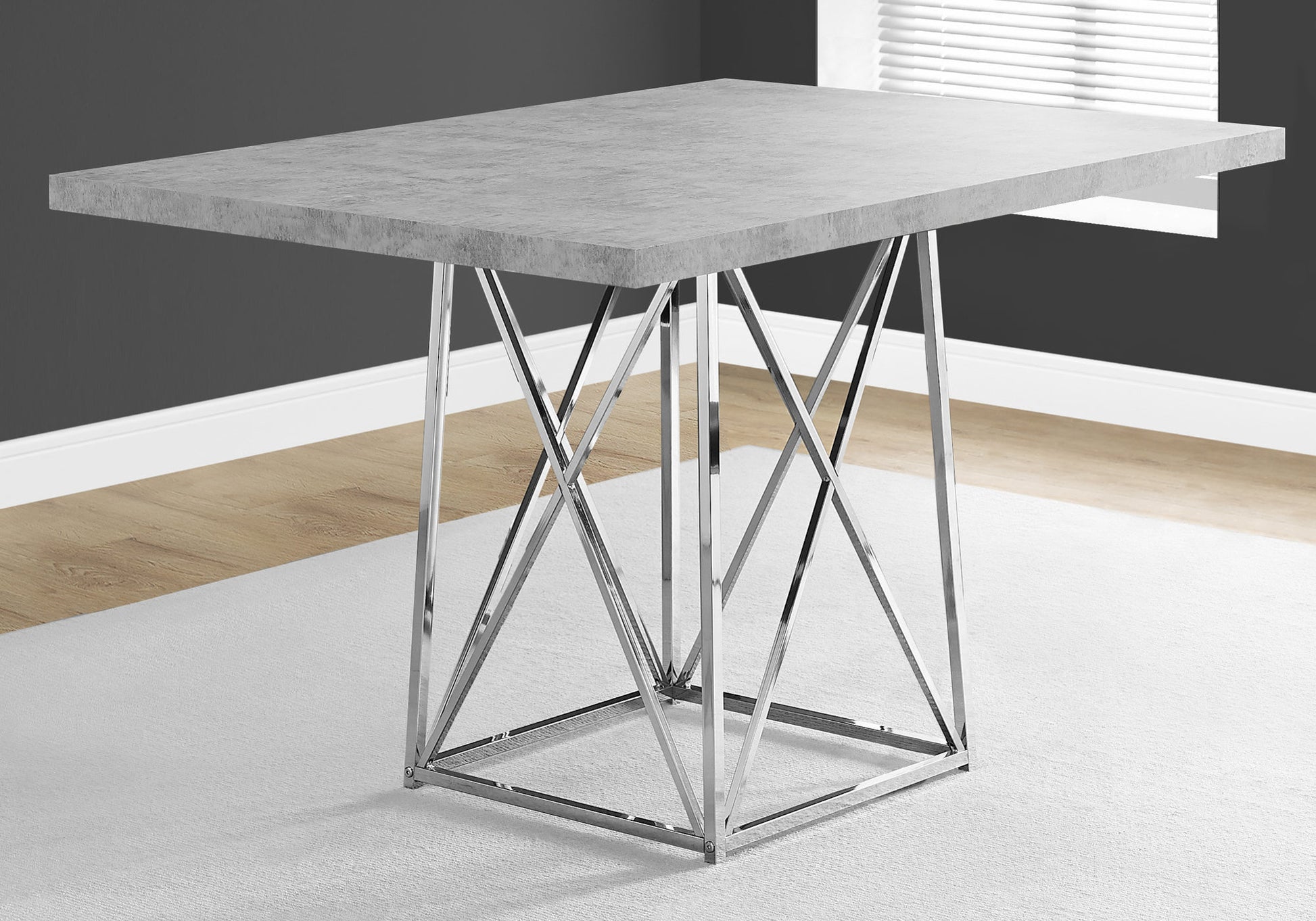36" x 48" x 31" Grey  Particle Board and Chrome Metal  Dining Table-1