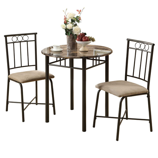 64" x 64" x 101" Cappuccino  Beige  Brown  Metal  Foam  Microfiber  3pcs Dining Set-0