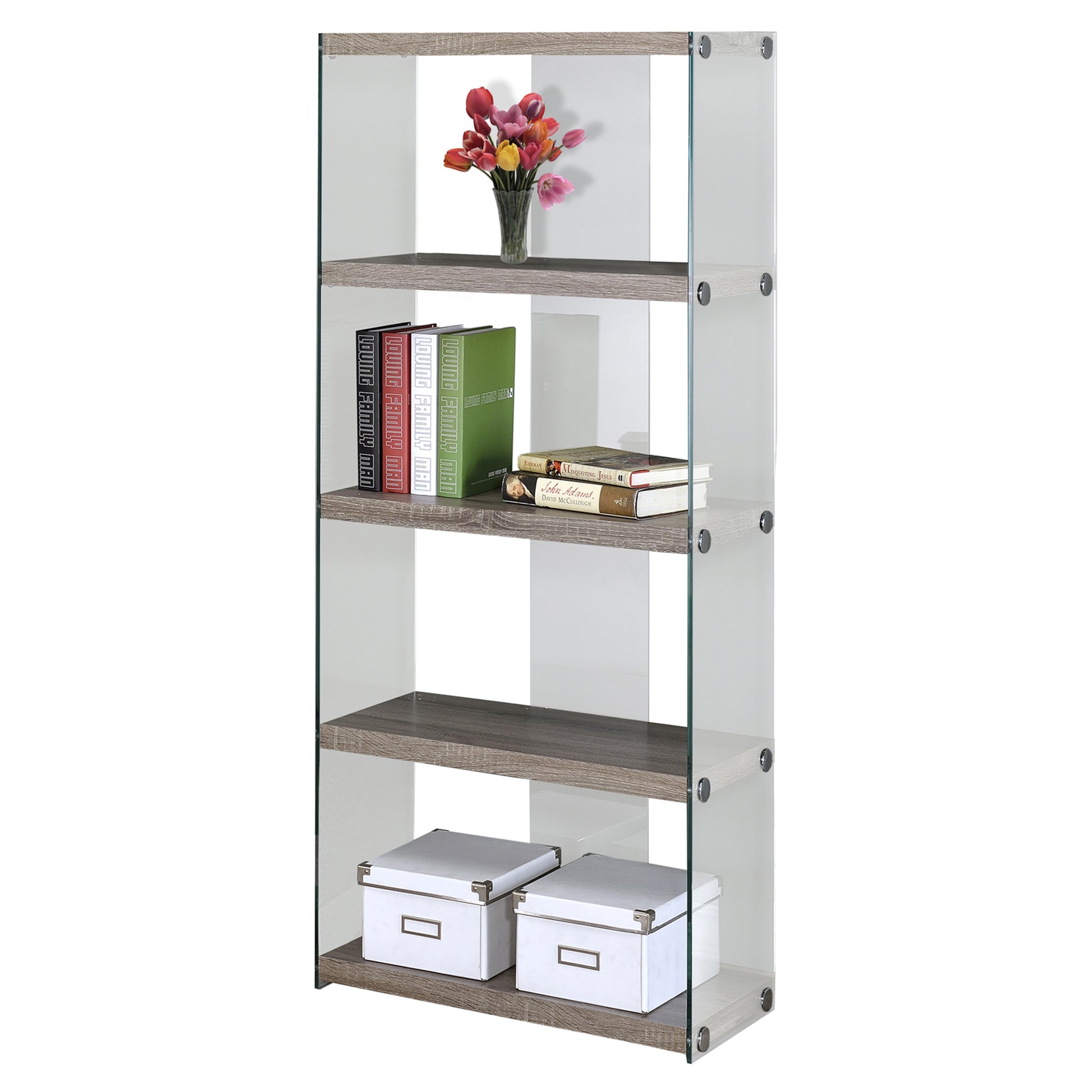 60" Particle Board and Clear Tempered Glass Bookcase-1