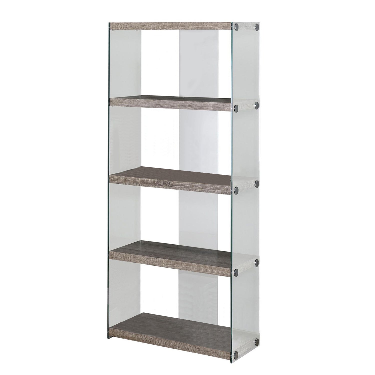 60" Particle Board and Clear Tempered Glass Bookcase-5