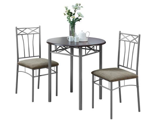 64" x 64" x 102" CappuccinowithSilver  Metal  3pcs Dining Set-0