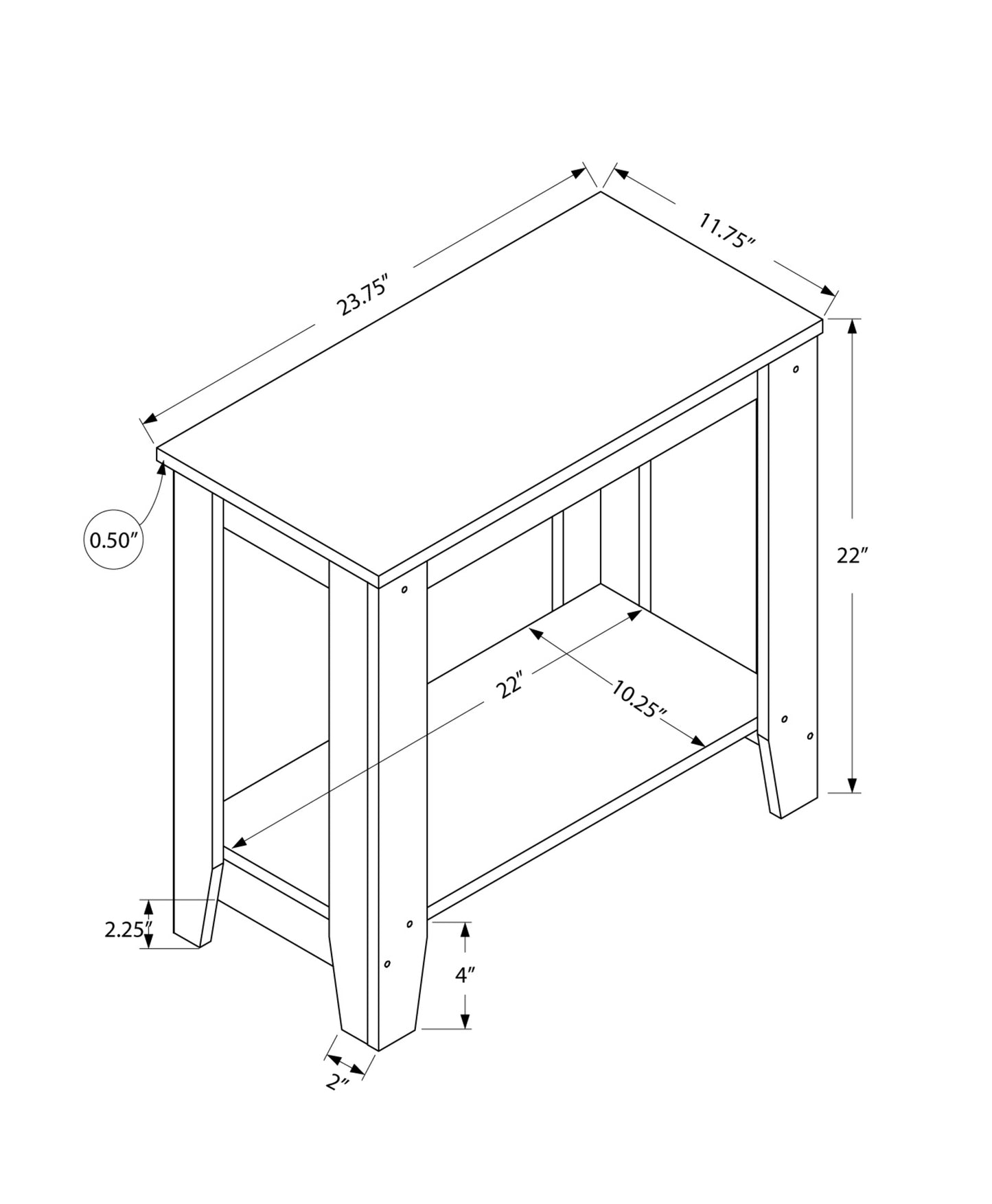 11.75" x 23.75" x 22" White Particle Board Laminate  Accent Table-2