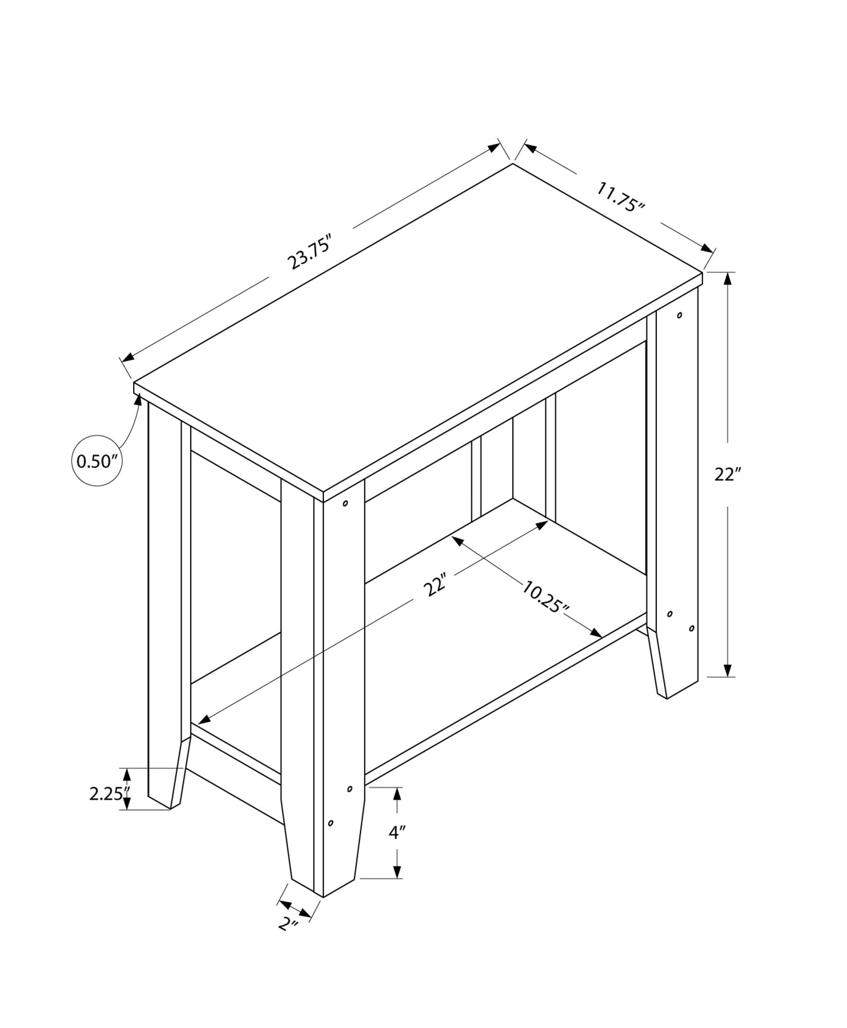 11.75" x 23.75" x 22" White Particle Board Laminate  Accent Table-2