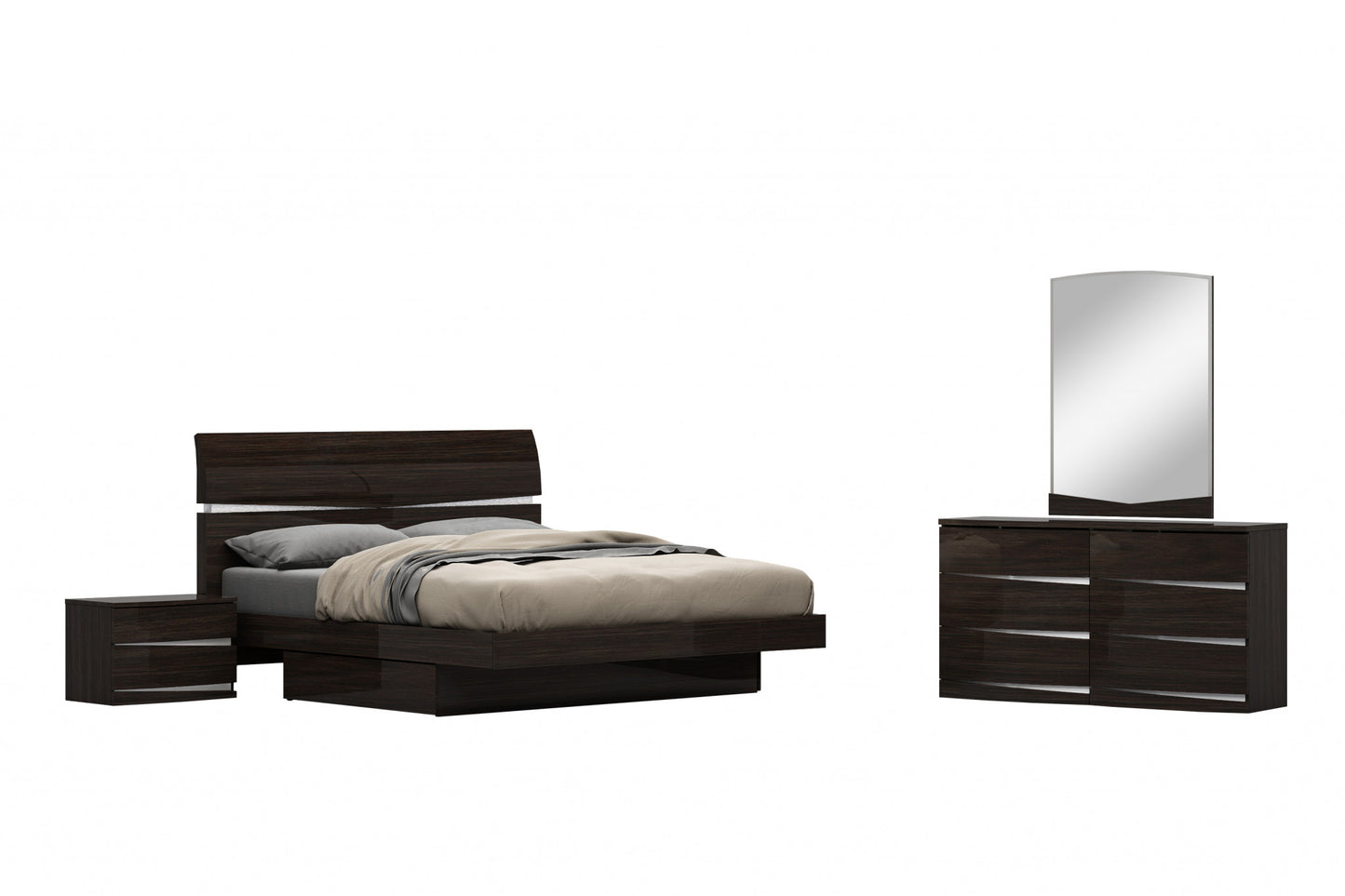 80" X 60"  X 42.5" 4pc Queen Modern Wenge High Gloss Bedroom Set-5