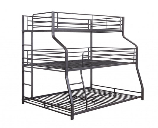 62" X 83" X 74" Gunmetal Metal Triple Bunk Bed  TwinFullQueen-0