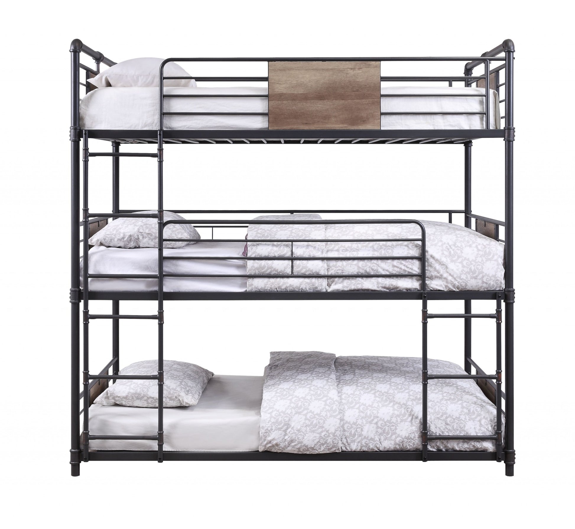 43" X 79" X 79" Sandy Black Dark Bronze HandBrushed Metal Wood Triple Bunk Bed  Twin-2