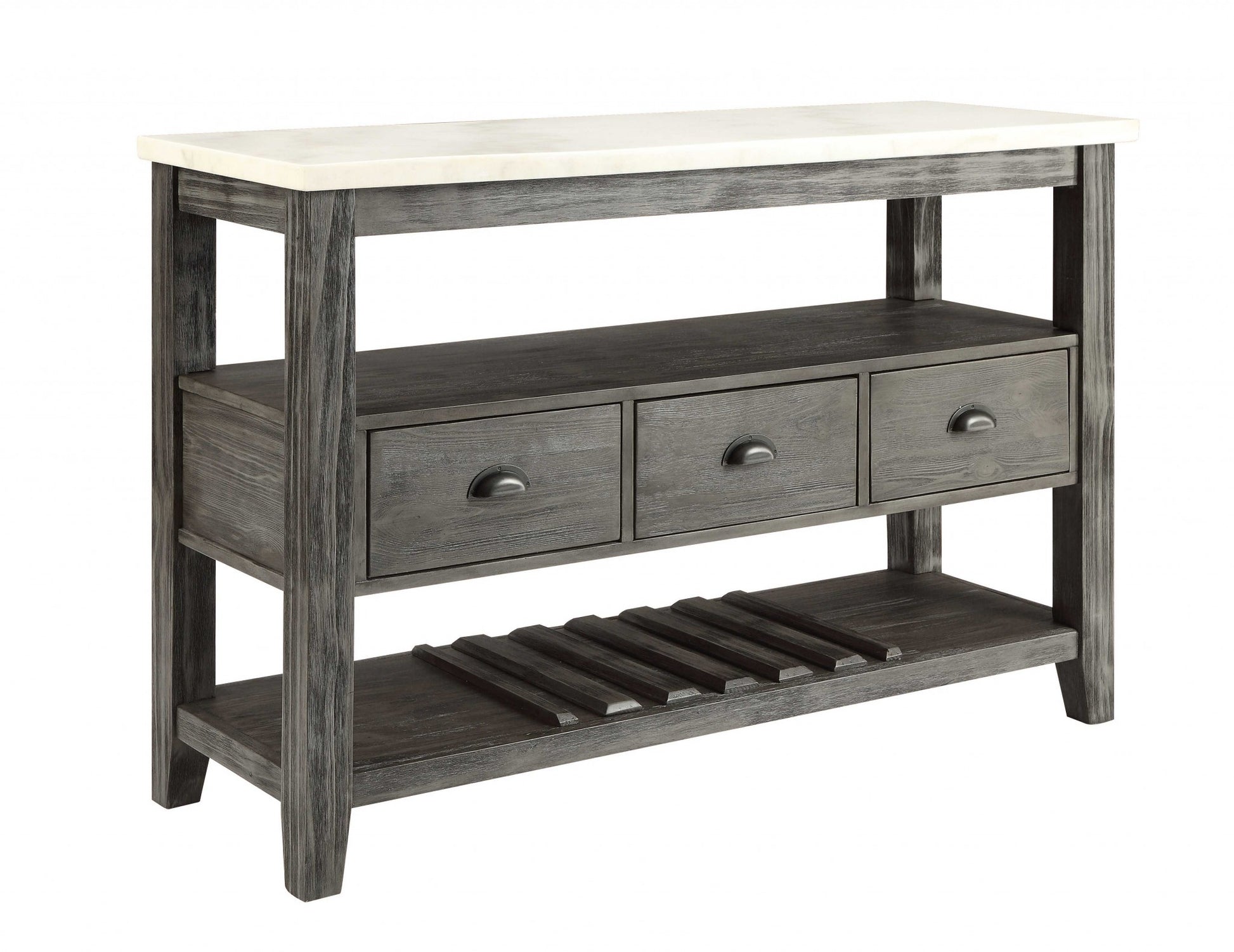 18" X 54" X 36" White Marble Gray Oak Wood Server-0