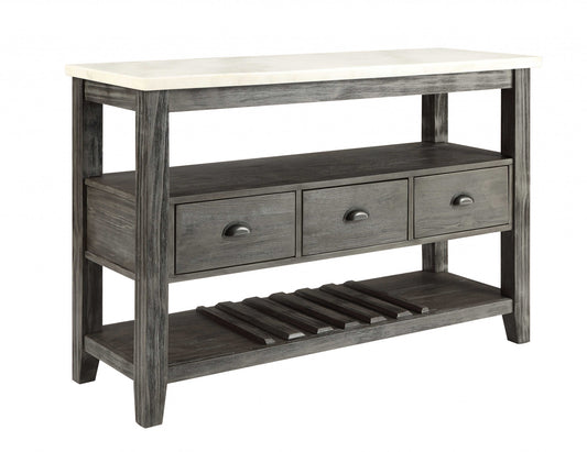 18" X 54" X 36" White Marble Gray Oak Wood Server-0