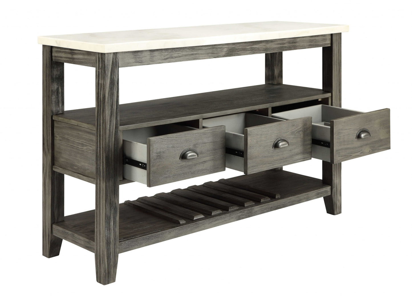 18" X 54" X 36" White Marble Gray Oak Wood Server-1