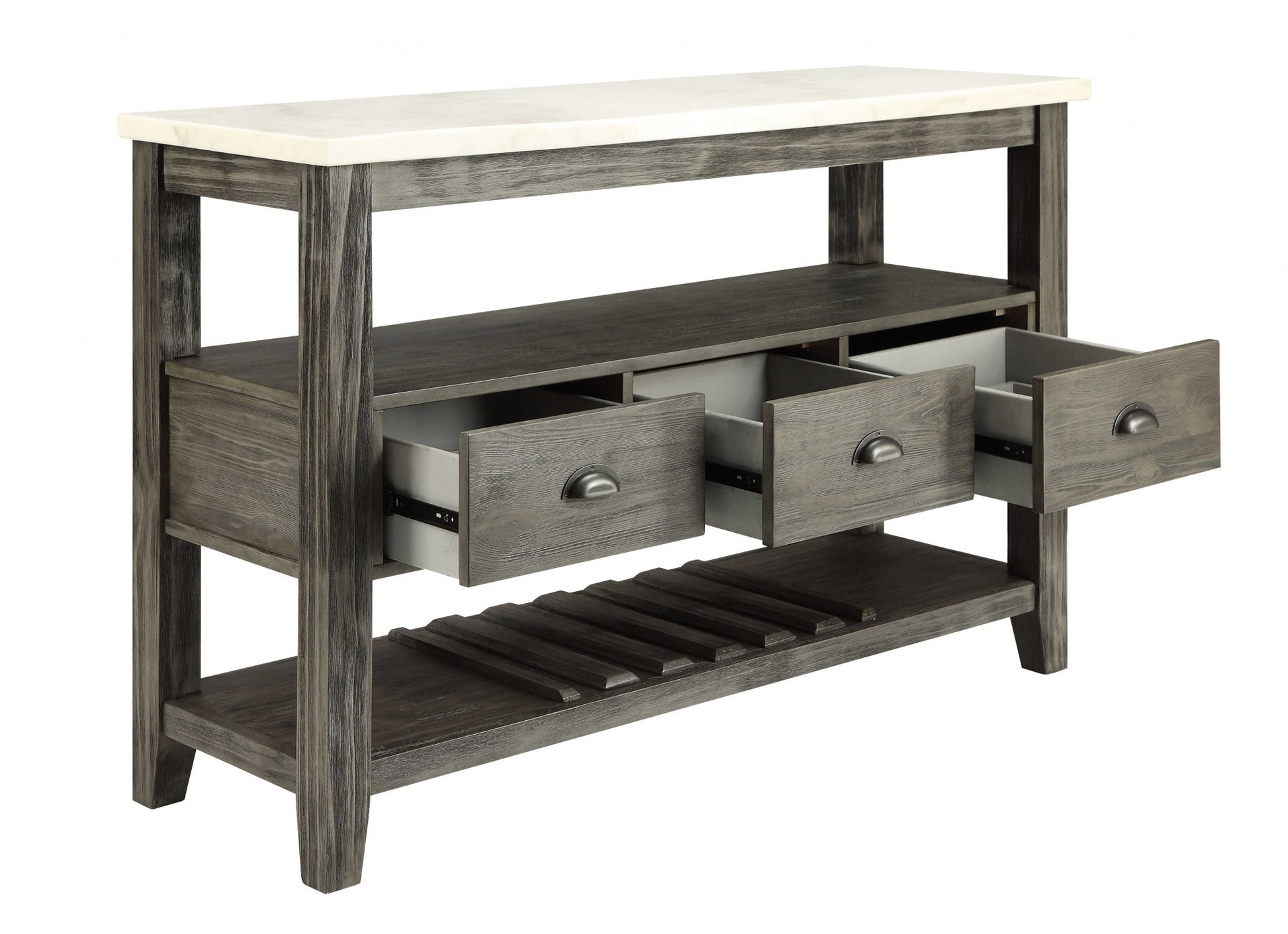 18" X 54" X 36" White Marble Gray Oak Wood Server-1