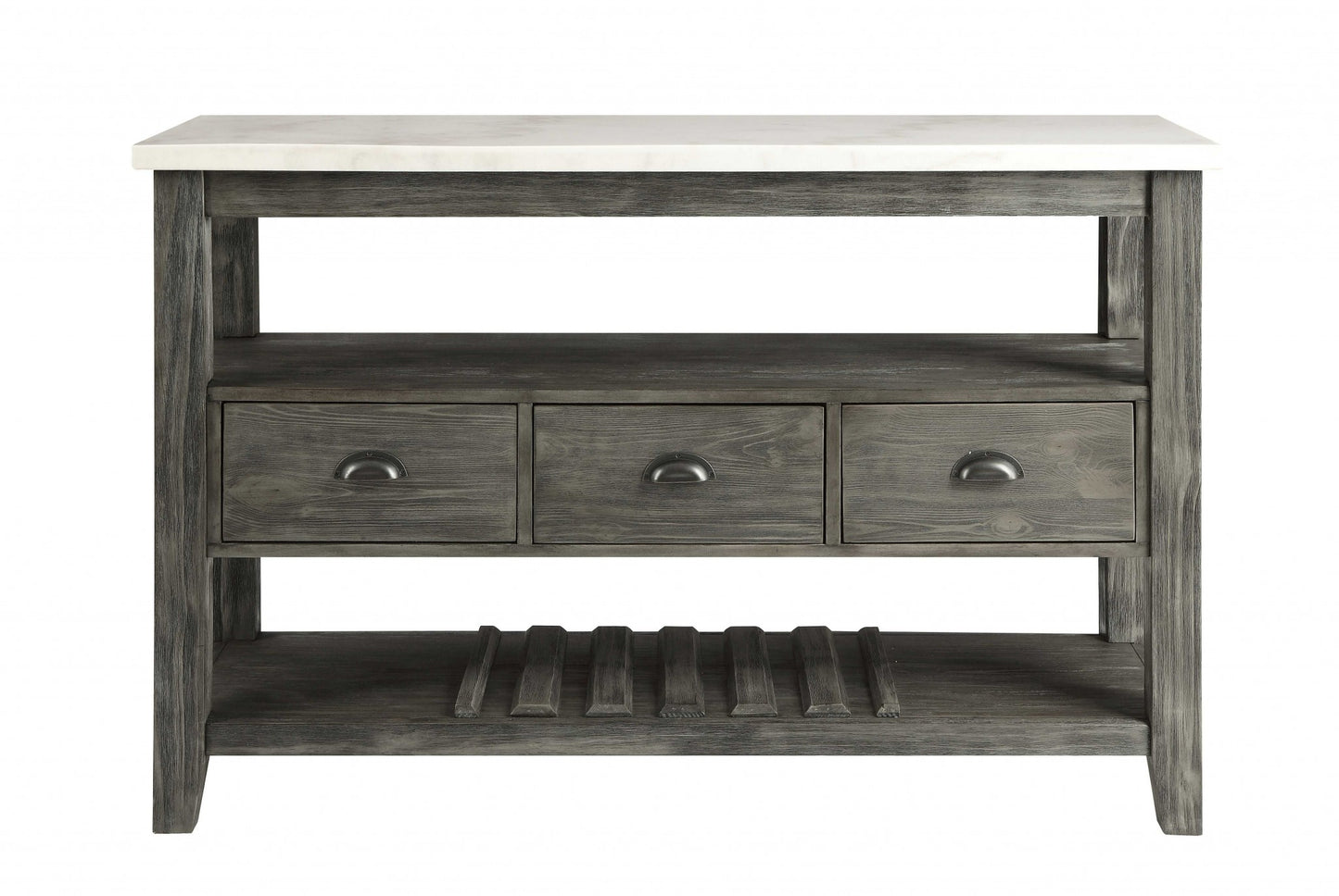 18" X 54" X 36" White Marble Gray Oak Wood Server-2